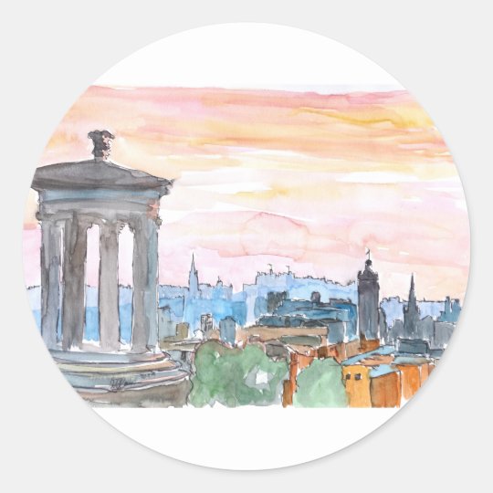 Edinburgh Scotland Skyline at Dusk Classic Round Sticker