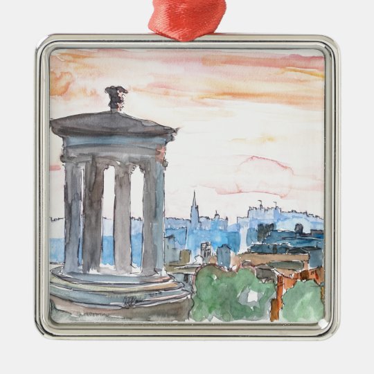 Edinburgh Scotland Skyline at Dusk Metal Ornament