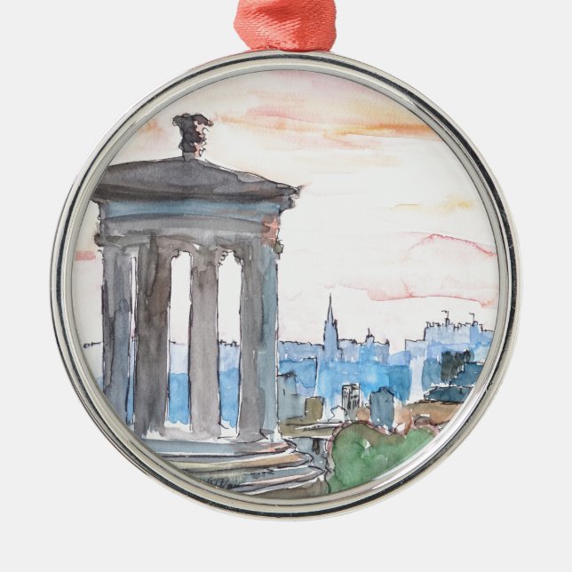 Edinburgh Scotland Skyline at Dusk Metal Ornament (Front)