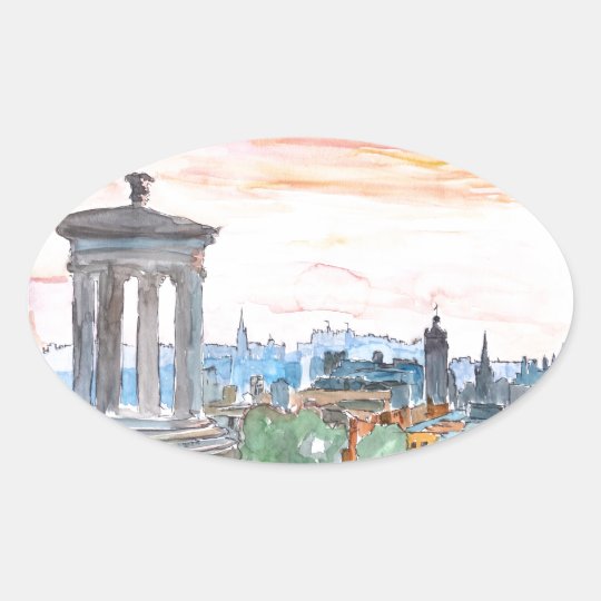 Edinburgh Scotland Skyline at Dusk Oval Sticker