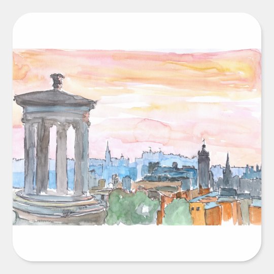 Edinburgh Scotland Skyline at Dusk Square Sticker