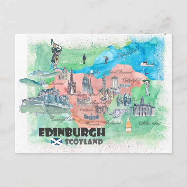 Edinburgh Scotland Travel Map  Postcard (Front)