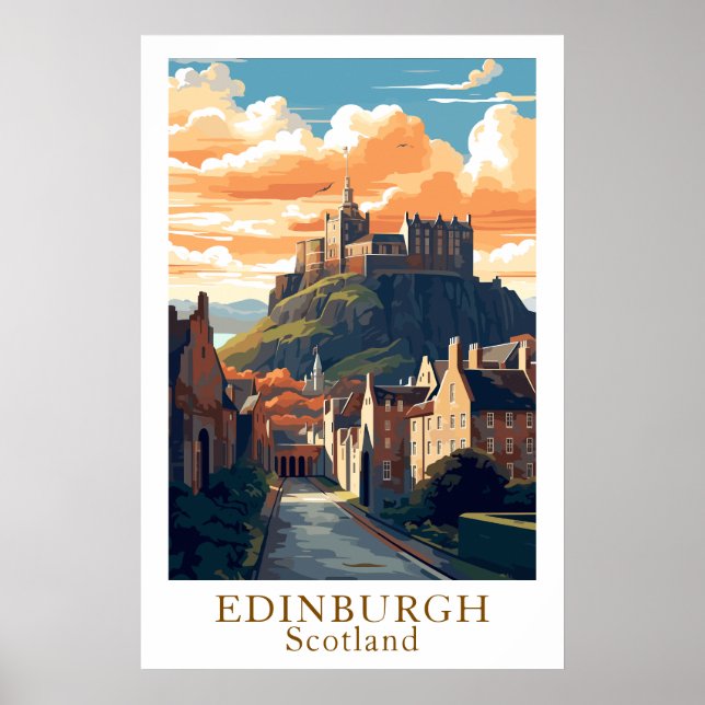 Edinburgh Scotland Vintage Travel Castle Art Poster (Front)