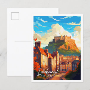Edinburgh Scotland vintage travel illustration Postcard