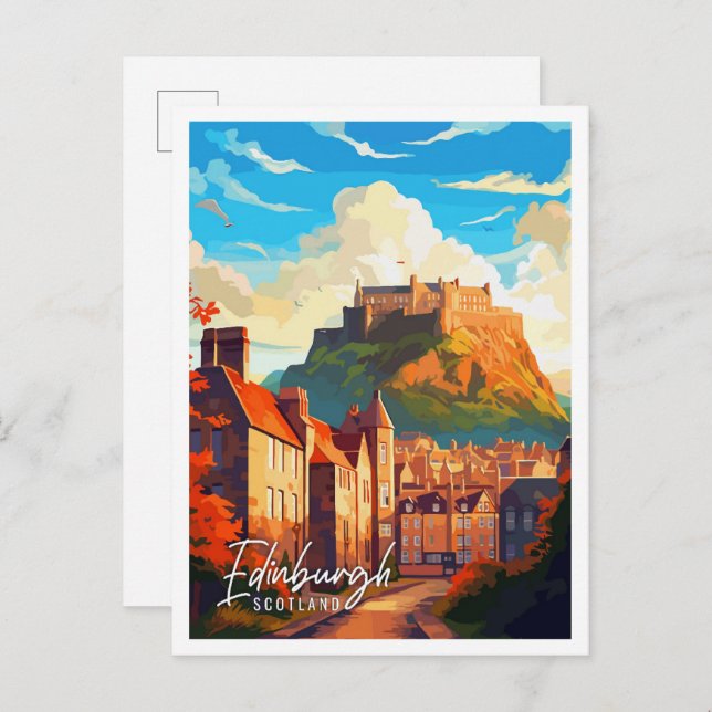 Edinburgh Scotland vintage travel illustration Postcard (Front/Back)