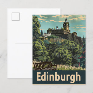 Edinburgh Scotland Vintage Travel Illustration Postcard
