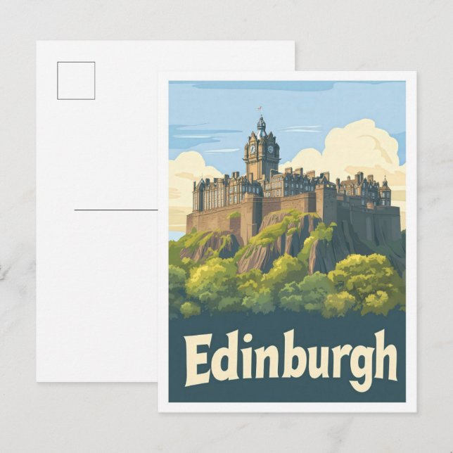 Edinburgh Scotland Vintage Travel Illustration Postcard (Front/Back)