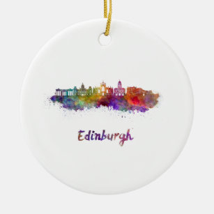 Edinburgh V2 skyline in watercolor Ceramic Ornament