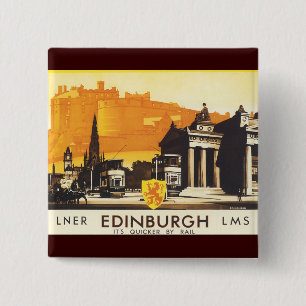 Edinburgh via LNER Rail Poster 2 Inch Square Button