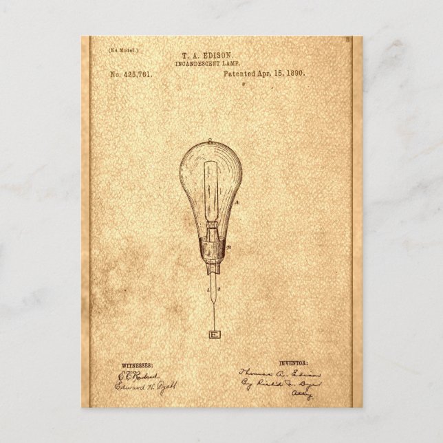 Edison Bulb Patent Postcard (Front)
