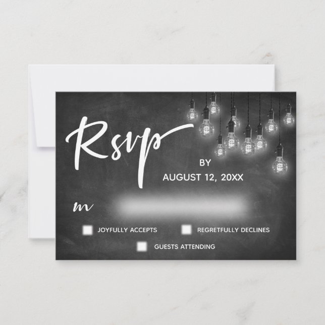 Edison Lights Chalkboard Modern Calligraphy RSVP Card (Front)