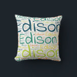 Edison Throw Pillow<br><div class="desc">Edison. Show and wear this popular beautiful male first name designed as colourful wordcloud made of horizontal and vertical cursive hand lettering typography in different sizes and adorable fresh colours. Wear your positive american name or show the world whom you love or adore. Merch with this soft text artwork is...</div>