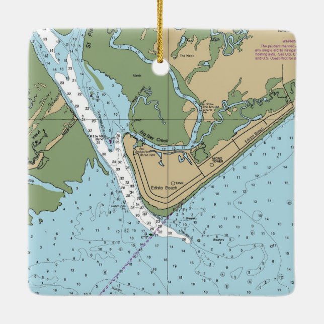 Edisto Beach South Carolina Chart Ceramic Ornament (Back)