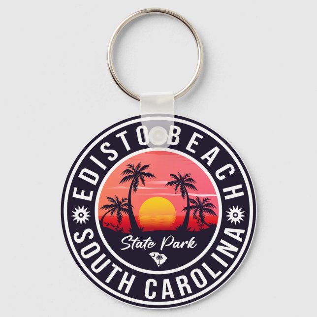 Edisto Beach South Carolina Retro Sunset Souvenir Keychain (Front)