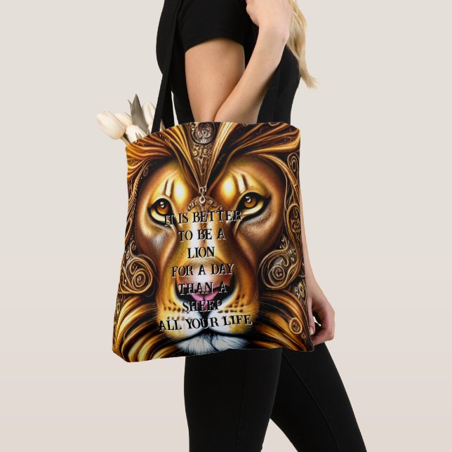 Edit All Text - Amazingly Beautiful Golden Lion Tote Bag (Close Up)