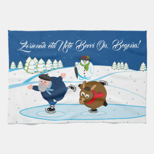 Edit, Christmas / Navidad, Olentzero ice skating, Kitchen Towel