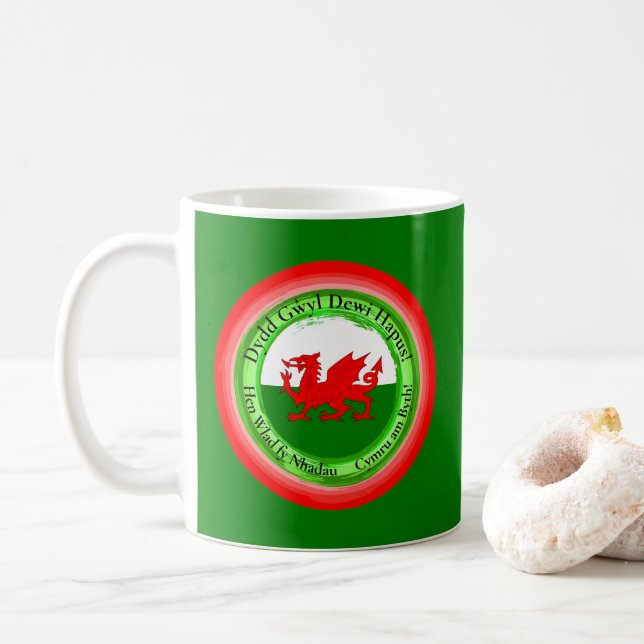 Edit Matching Welsh Dragon St David's Day Coffee Mug (With Donut)