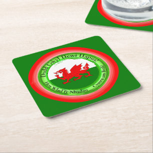 Edit Matching Welsh Dragon St David's Day Square Paper Coaster