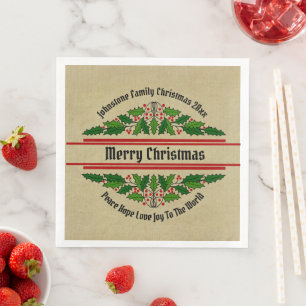 Edit Name Text Matching Christmas 20xx Holly Napkin