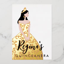 Edit Skin & Hair Colour Quinceañera Foil Invitatio