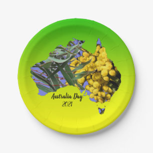 Edit Text Australia Day Gum Leaf Wattle 7" Paper Plate