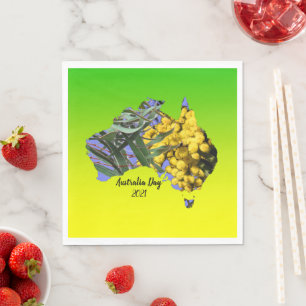 Edit Text Australia Day Gum Leaf Wattle Luncheon Napkin