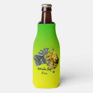 Edit Text Australia Day Gum Leaf Wattle Stubby  Bottle Cooler
