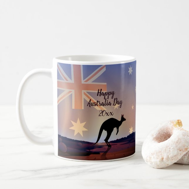 Edit Text Flag Kangaroo Australia Day  Coffee Mug (With Donut)
