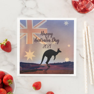 Edit Text Flag Kangaroo Australia Day Dinner Napkin