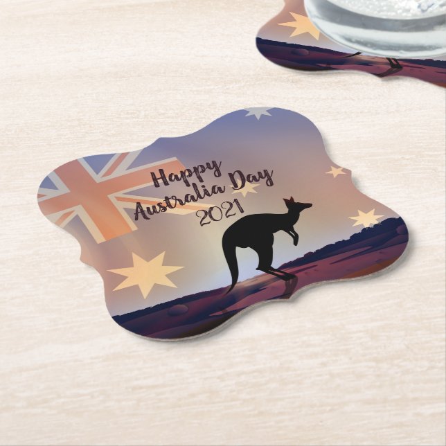 Edit Text Flag Kangaroo Australia Day Paper Coaster (Angled)