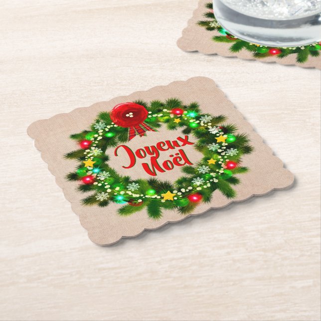 Edit Text Joyeux Noël Paper Coaster (Angled)