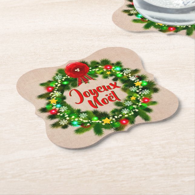 Edit Text Joyeux Noël Paper Coaster (Angled)
