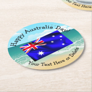Edit Text Matching Australia Day Round Paper Coaster