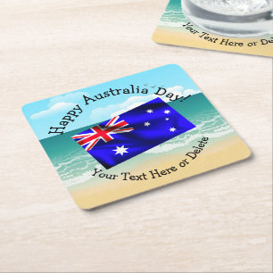 Edit Text Matching Australia Day Square Paper Coaster