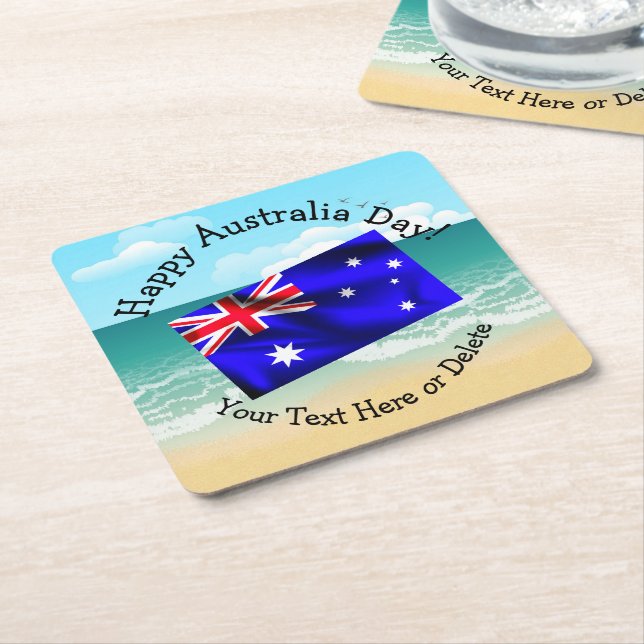 Edit Text Matching Australia Day Square Paper Coaster (Angled)