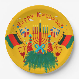Edit Text Matching Kwanzaa Party 9" Paper Plate
