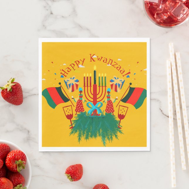 Edit Text Matching Kwanzaa Party Luncheon Napkin (Insitu)