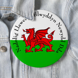 Edit Text Welsh Flag Red Dragon Christmas 6 Inch Round Button