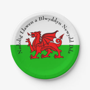 Edit Text Welsh Flag Red Dragon Christmas  7" Paper Plate