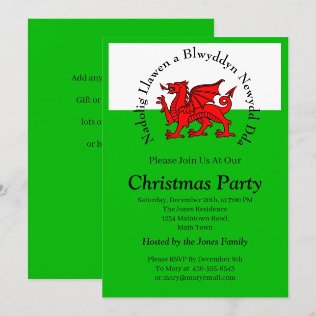 Edit Text Welsh Flag Red Dragon Christmas Invitation (Front/Back)
