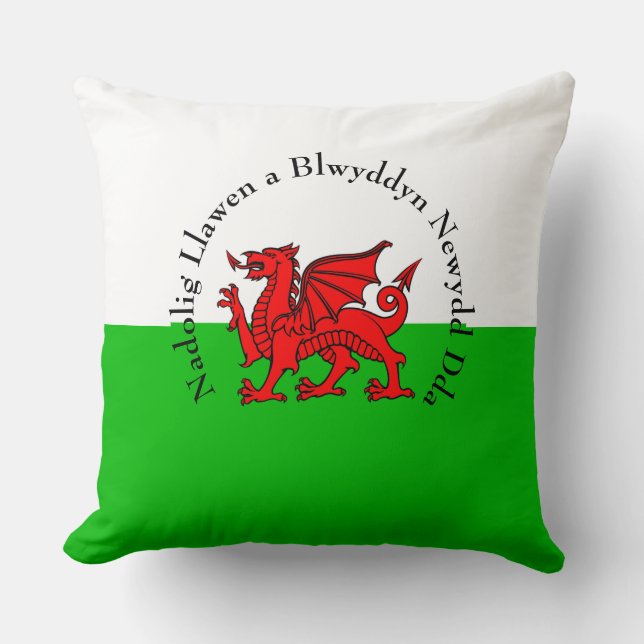 Edit Text Welsh Flag Red Dragon Christmas Throw Pillow (Front)