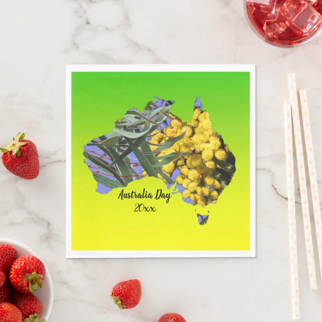 Edit Text Year, Australia Day Gum Leaf Wattle  Napkin (Insitu)