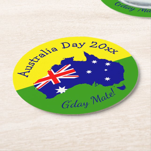 Edit Text Year  Australia Day  Round Paper Coaster (Angled)