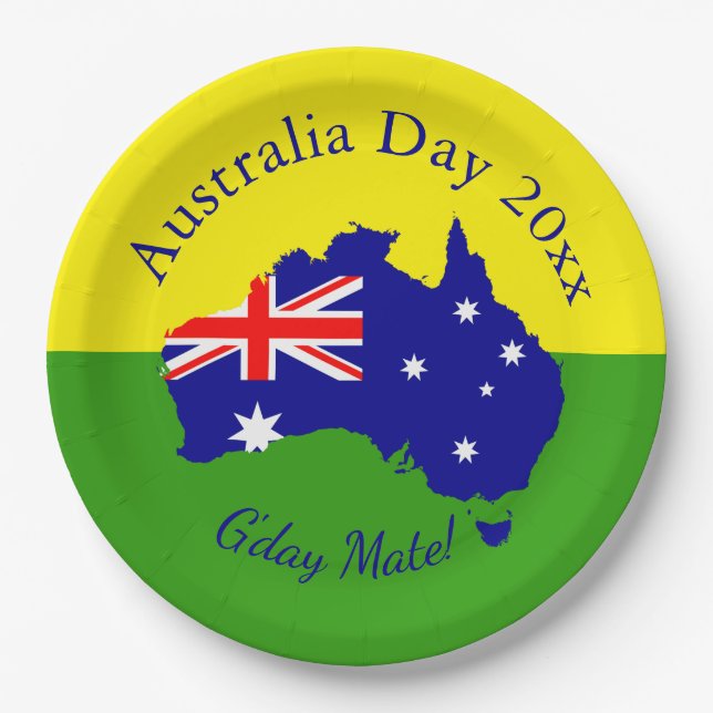 Edit Text Year Matching Australia Day  9"  Paper Plate (Front)