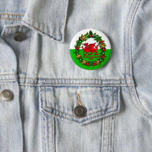 Edit Text Year Welsh Flag Red Dragon Christmas 2 Inch Round Button