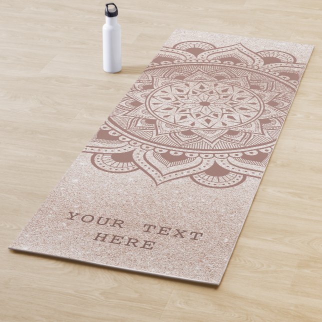 Edit With Your Custom Text Quote Rose Gold Mandala Yoga Mat (In Situ)