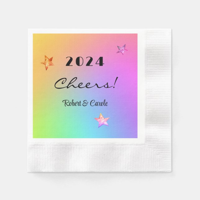 Edit YEAR, Gradient Rainbow Party Cocktail Napkins (Front)