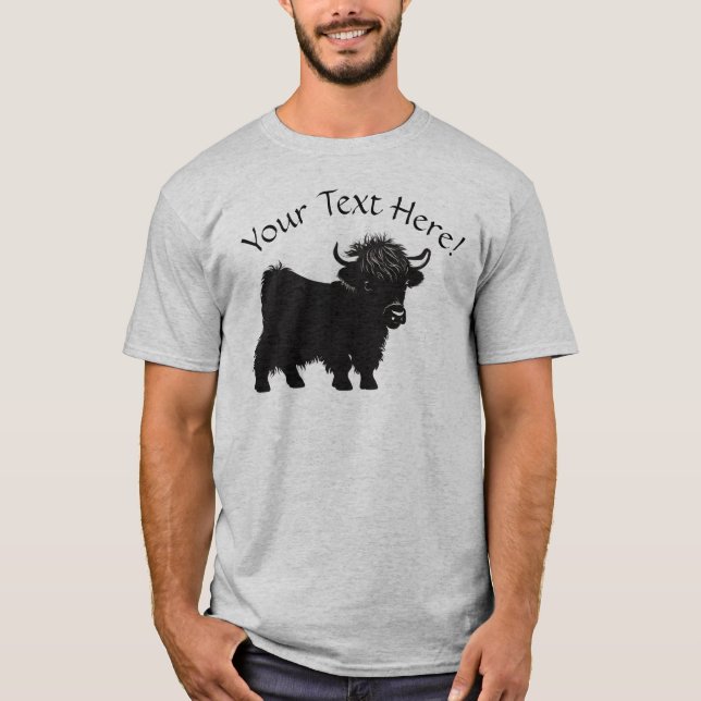 Edit Your Text Highland Cow Calf Cattle T-Shirt (Front)
