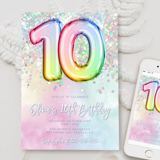 Editable 10th Birthday Invitation Template Rainbow (Creator Uploaded)