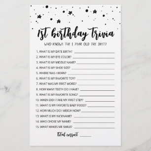 Editable 1st Birthday trivia Birthday party game